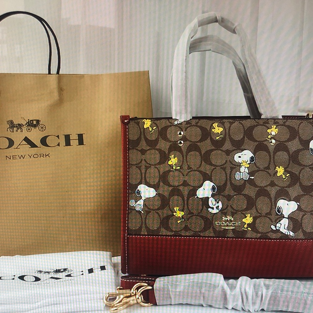 Coach Brown and Red Snoopy Shoulder Bag
